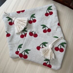 Cherry Patterned Pouch Set with Tassels NWOT